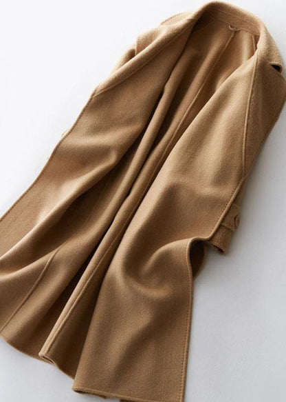Clothing Long Jackets Lapel Collar Coats Khaki Tie Waist Wool Overcoat
