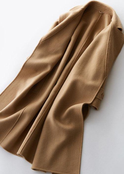 Clothing Long Jackets Lapel Collar Coats Khaki Tie Waist Wool Overcoat