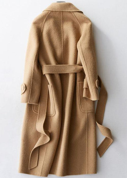Clothing Long Jackets Lapel Collar Coats Khaki Tie Waist Wool Overcoat
