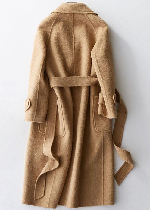 Clothing Long Jackets Lapel Collar Coats Khaki Tie Waist Wool Overcoat