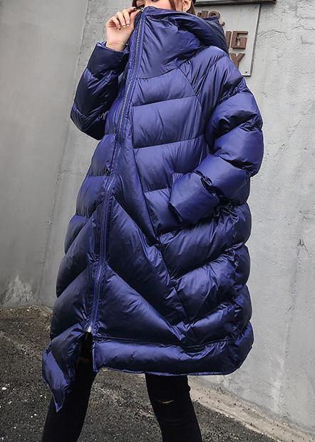 Clothing Winter Coats Blue Hooded Zippered Parka
