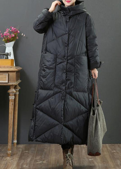 Clothing Parka Jackets Black Hooded Button Down Jacket Woman