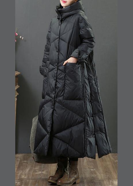 Clothing Parka Jackets Black Hooded Button Down Jacket Woman