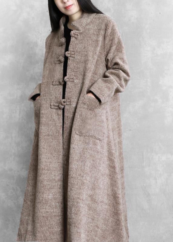 Long Jackets Coats Khaki Stand Collar Large Hem Woolen Coats