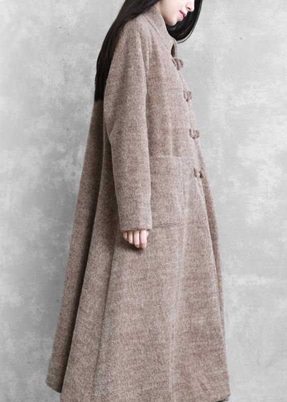 Long Jackets Coats Khaki Stand Collar Large Hem Woolen Coats