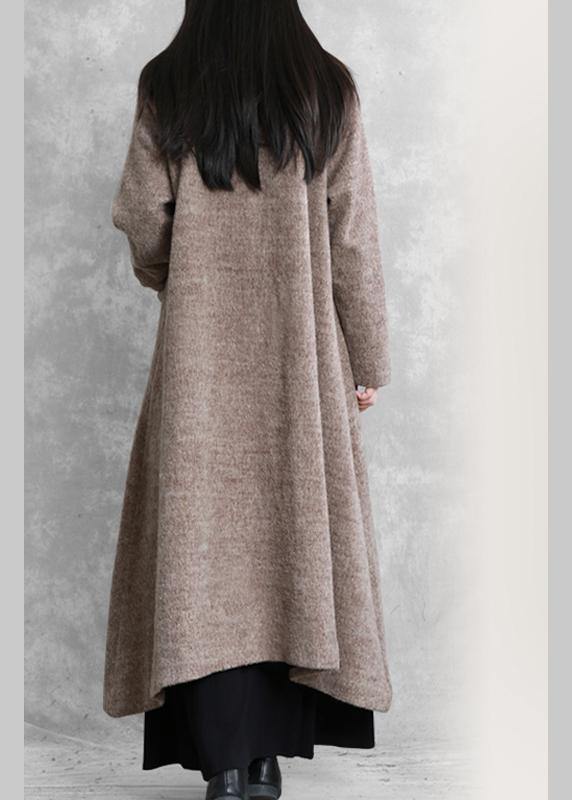 Long Jackets Coats Khaki Stand Collar Large Hem Woolen Coats