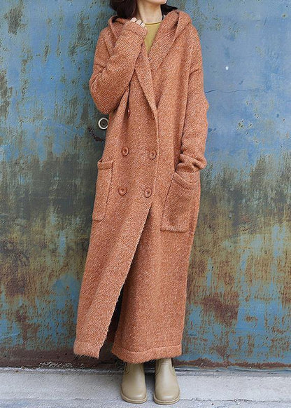 Maxi Coat Hooded Jackets Yellow Double Breast Wool Overcoat