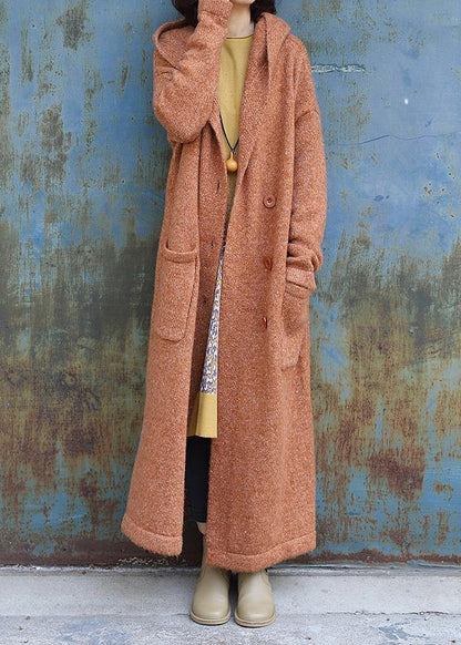 Maxi Coat Hooded Jackets Yellow Double Breast Wool Overcoat