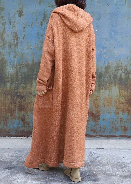 Maxi Coat Hooded Jackets Yellow Double Breast Wool Overcoat