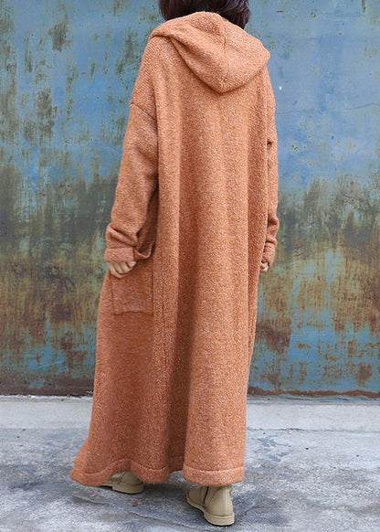 Maxi Coat Hooded Jackets Yellow Double Breast Wool Overcoat