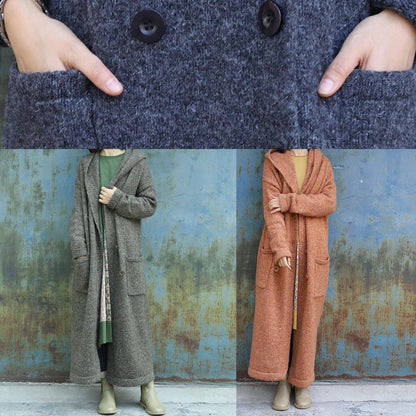 Maxi Coat Hooded Jackets Yellow Double Breast Wool Overcoat