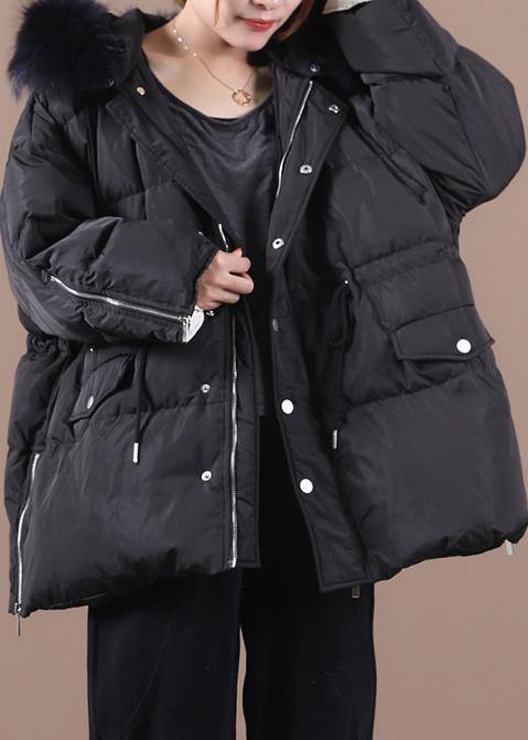 Snow Jackets Black Hooded Fur Collar Warm Winter Coat