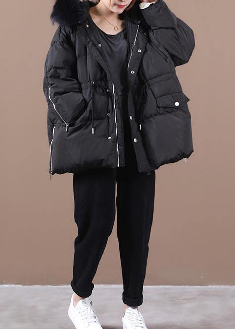 Snow Jackets Black Hooded Fur Collar Warm Winter Coat