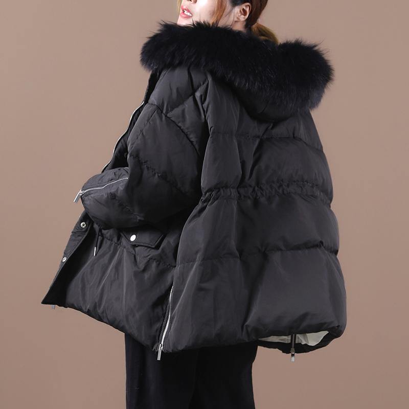 Snow Jackets Black Hooded Fur Collar Warm Winter Coat
