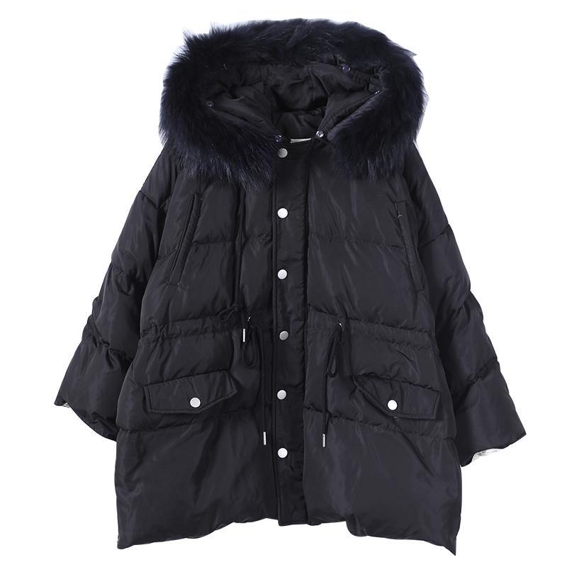 Snow Jackets Black Hooded Fur Collar Warm Winter Coat