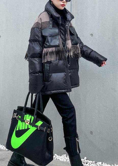Snow Jackets Winter Coats Black Patchwork Plaid Lapel Coat