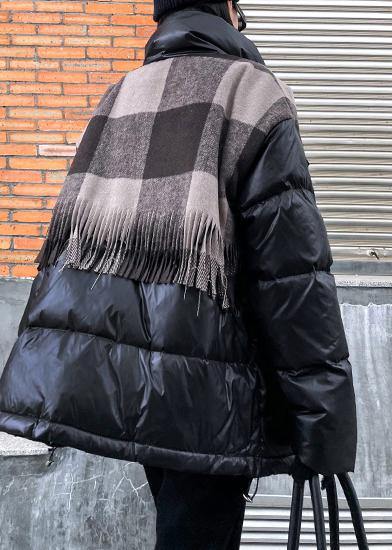 Snow Jackets Winter Coats Black Patchwork Plaid Lapel Coat