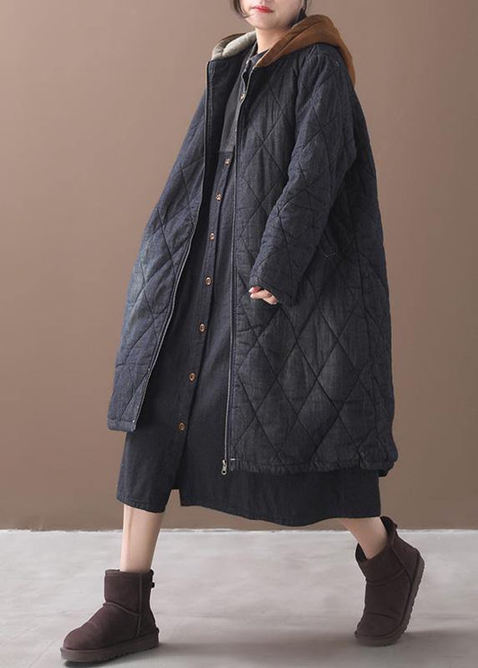 Warm Winter Coat Hooded Winter Outwear Black Embroidery Outfit