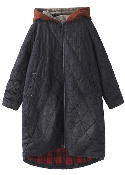 Warm Winter Coat Hooded Winter Outwear Black Embroidery Outfit