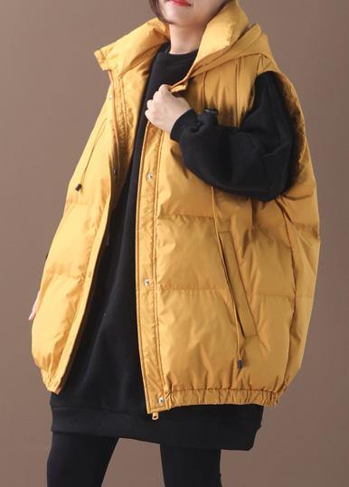 Warm Winter Coat Yellow Hooded Sleeveless Outfit