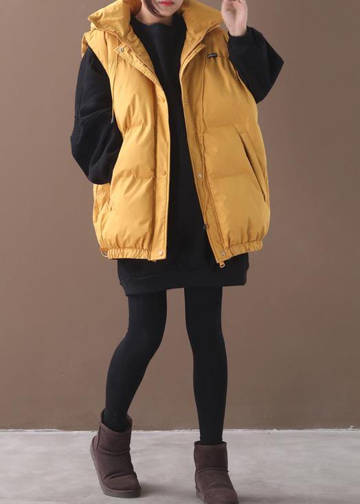 Warm Winter Coat Yellow Hooded Sleeveless Outfit
