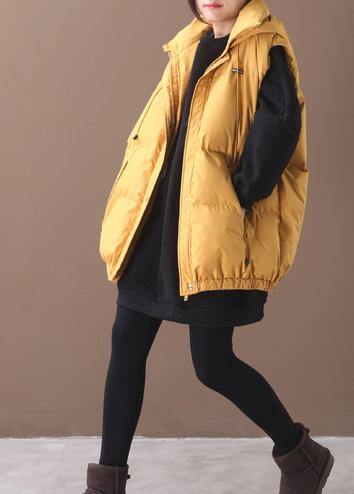 Warm Winter Coat Yellow Hooded Sleeveless Outfit