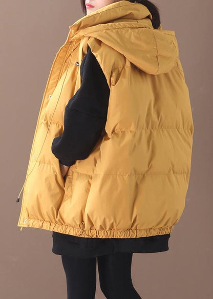 Warm Winter Coat Yellow Hooded Sleeveless Outfit
