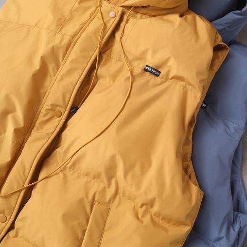 Warm Winter Coat Yellow Hooded Sleeveless Outfit