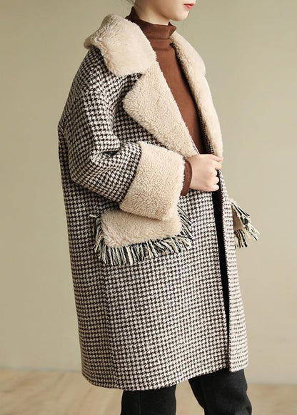 Winter Coat Patchwork Jacket Plaid Two Pockets Woolen Coats
