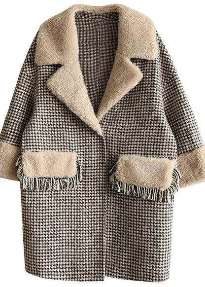 Winter Coat Patchwork Jacket Plaid Two Pockets Woolen Coats