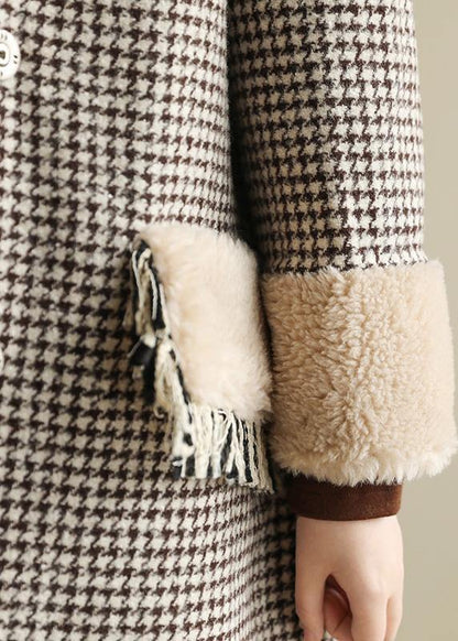 Winter Coat Patchwork Jacket Plaid Two Pockets Woolen Coats
