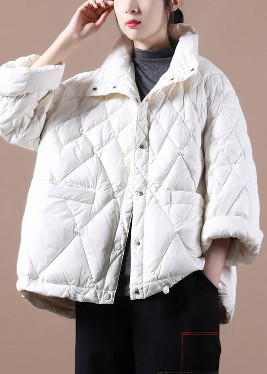 Winter Jacket Coats White Stand Collar Button Down Duck Down Coat