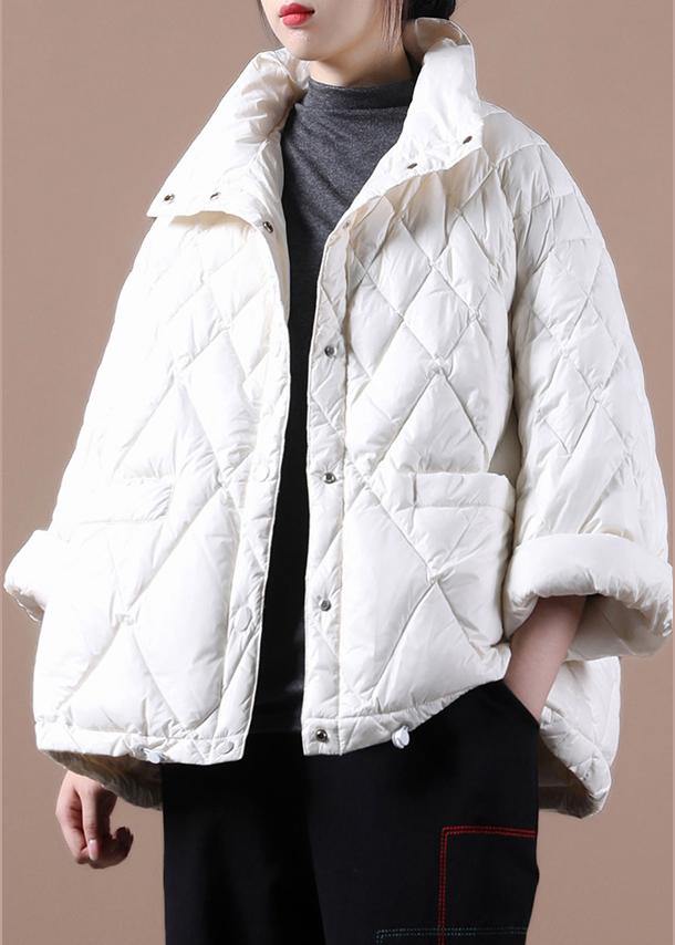 Winter Jacket Coats White Stand Collar Button Down Duck Down Coat