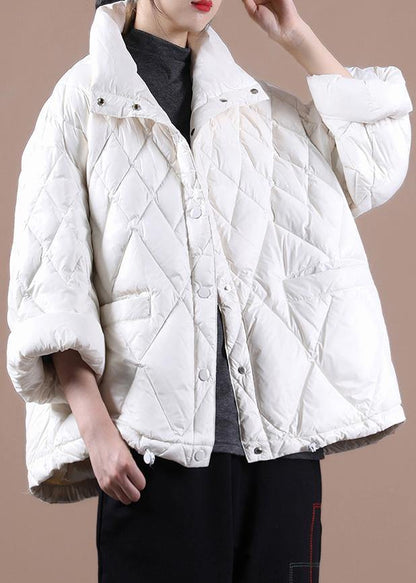 Winter Jacket Coats White Stand Collar Button Down Duck Down Coat