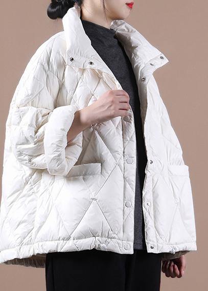 Winter Jacket Coats White Stand Collar Button Down Duck Down Coat