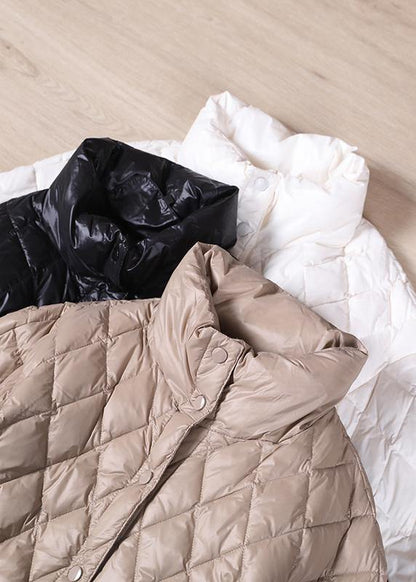 Winter Jacket Coats White Stand Collar Button Down Duck Down Coat
