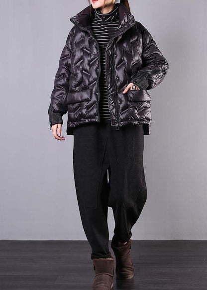 Winter Jacket Overcoat Black Stand Collar Zippered Winter Outwear