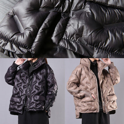 Winter Jacket Overcoat Black Stand Collar Zippered Winter Outwear