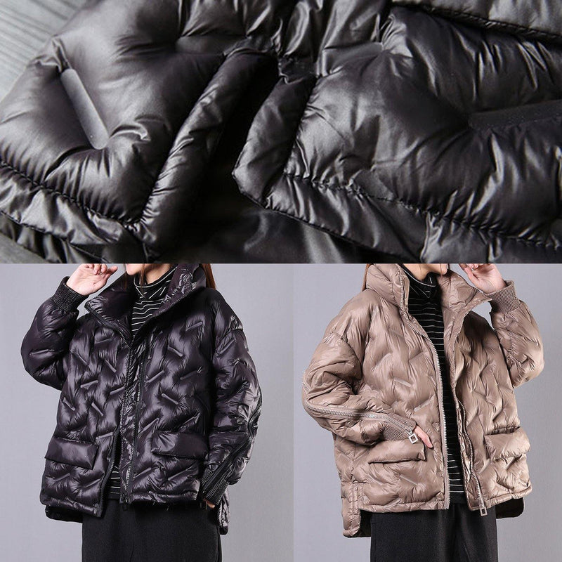Winter Jacket Overcoat Black Stand Collar Zippered Winter Outwear