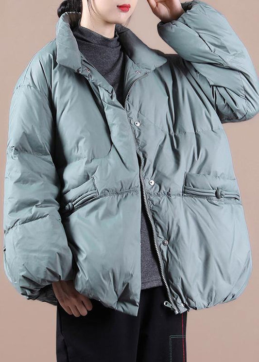 Winter Outwear Gray Green Stand Collar Chinese Button Warm Winter Coat
