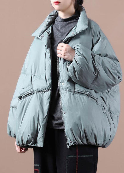 Winter Outwear Gray Green Stand Collar Chinese Button Warm Winter Coat