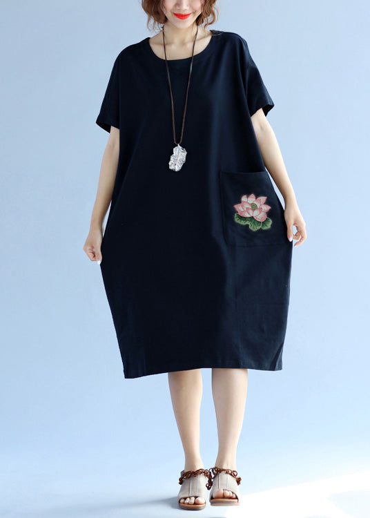 Pockets Cotton Clothes for Black Dress Summer