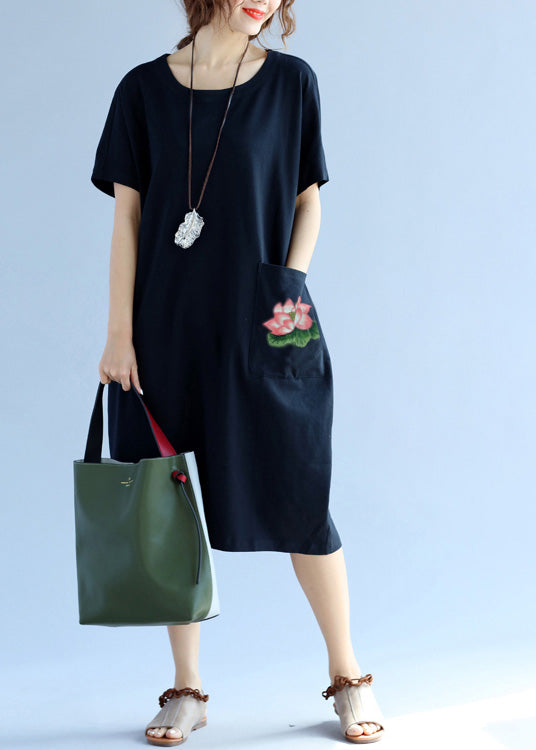 Pockets Cotton Clothes for Black Dress Summer
