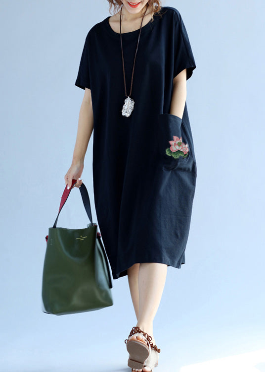 Pockets Cotton Clothes for Black Dress Summer