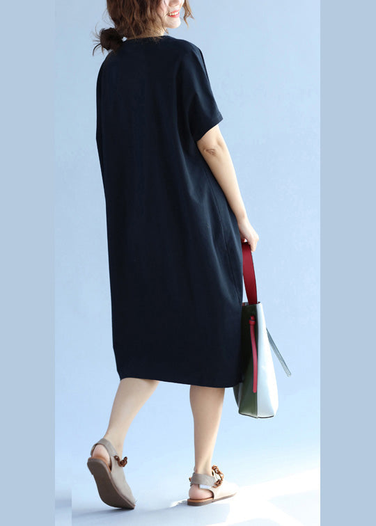 Pockets Cotton Clothes for Black Dress Summer