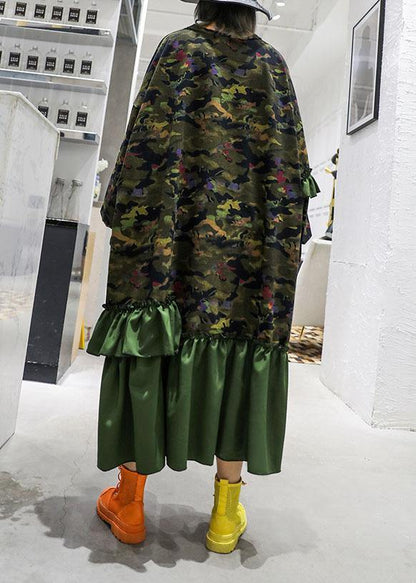 Prints Patchwork Cotton Dresses Ruffles Cotton Robes Fall Dress