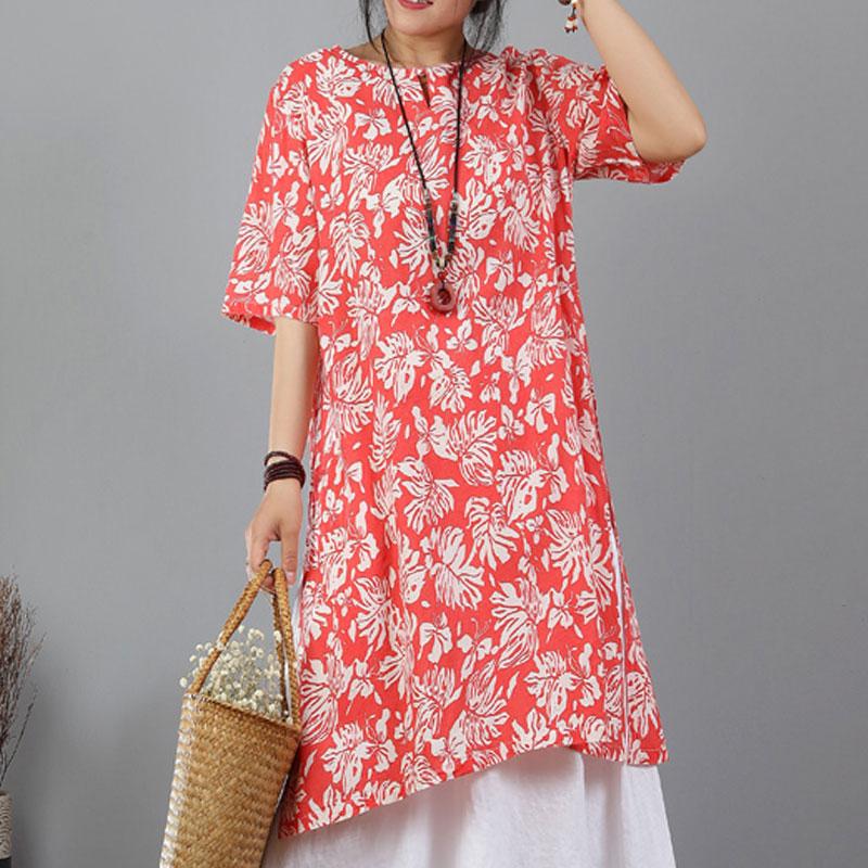 Pure Cotton Blend Tops Printed Cotton Blend Split Orange Red Tops