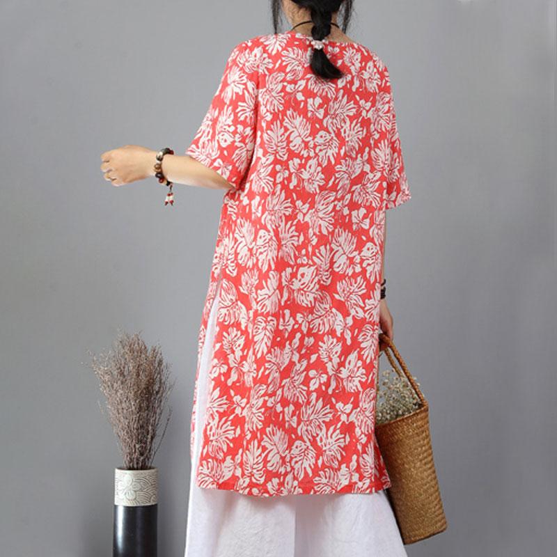 Pure Cotton Blend Tops Printed Cotton Blend Split Orange Red Tops