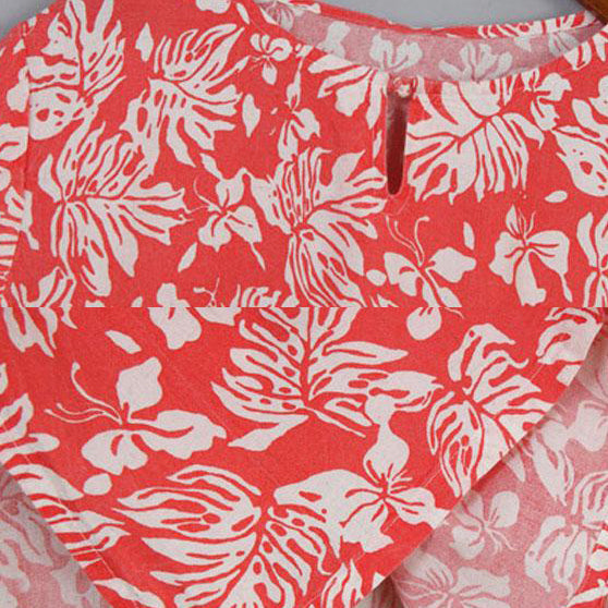 Pure Cotton Blend Tops Printed Cotton Blend Split Orange Red Tops