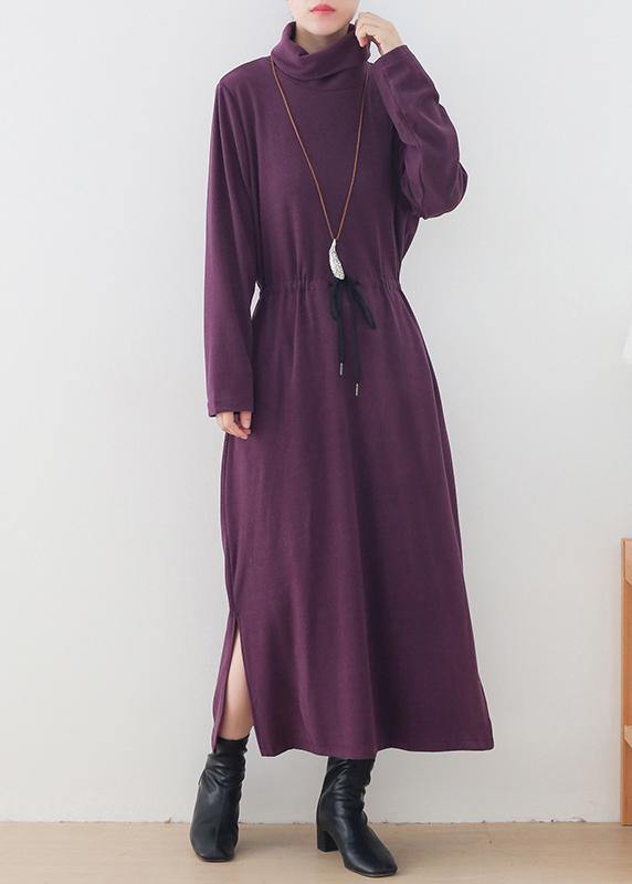 Purple Clothes for High Neck Drawstring Kaftan Dresses